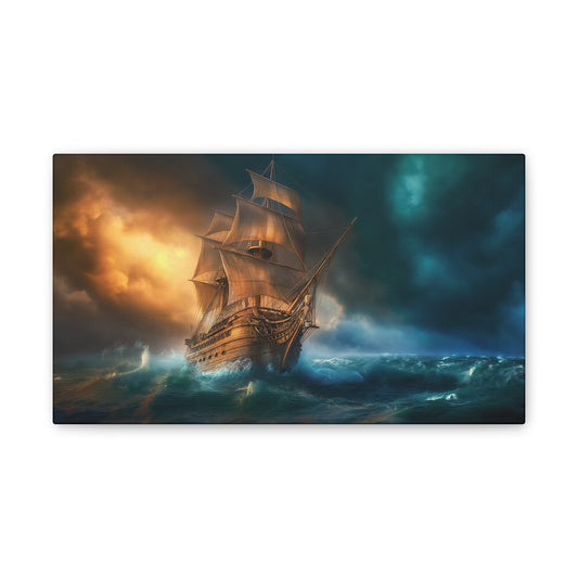 Wooden Ship In the Storm Canvas Stretched, 0.75"