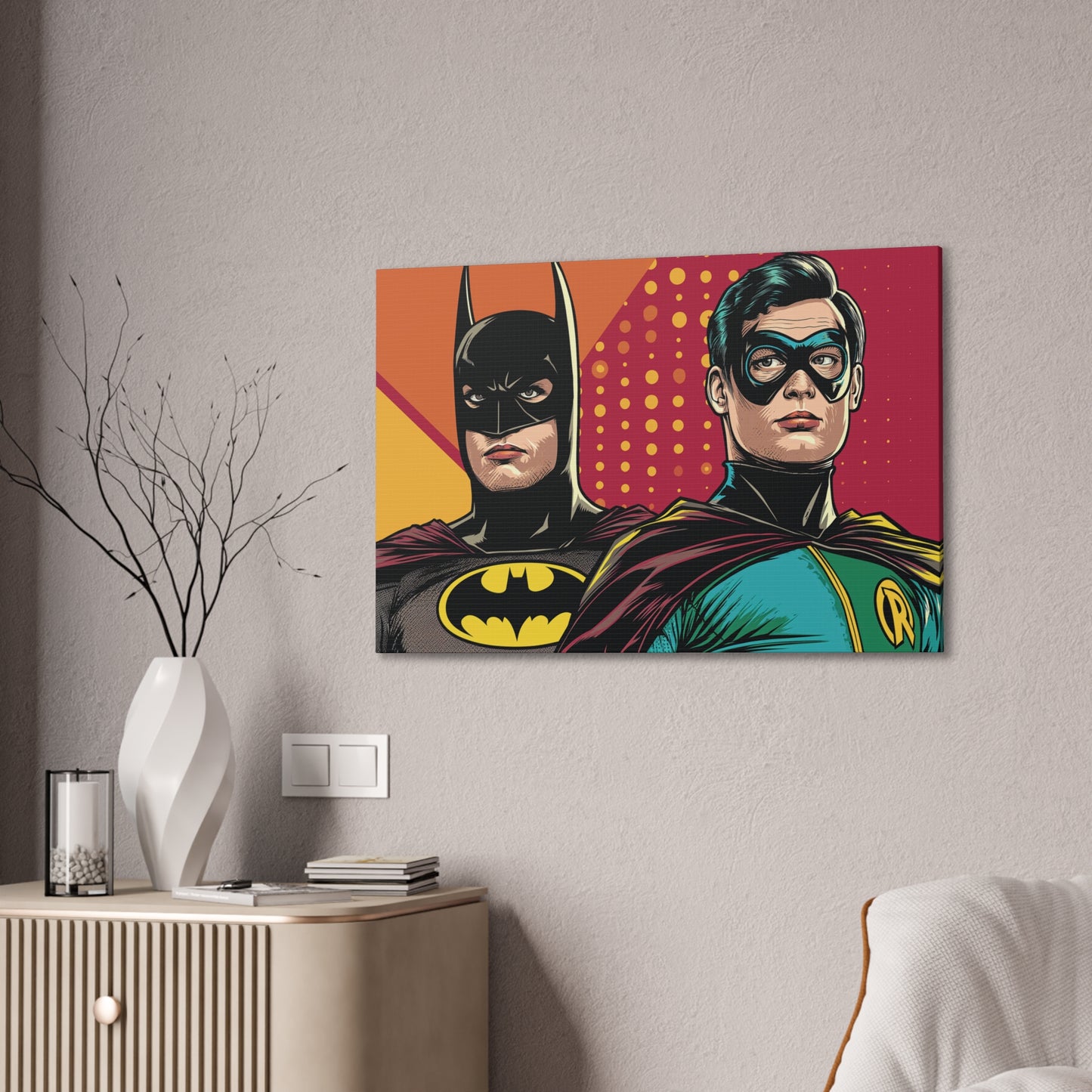 Bat and Boy Wonder Canvas Stretched, 0.75"