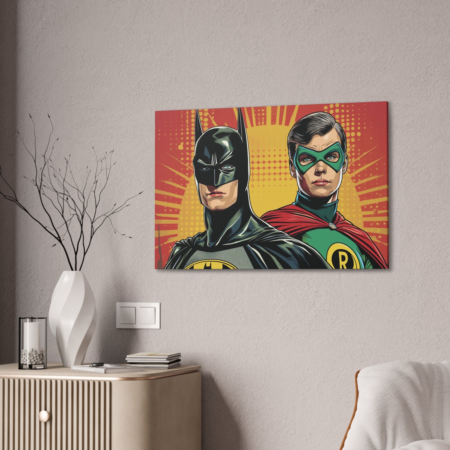 Bat and Boy Wonder 2 Canvas Stretched, 0.75"