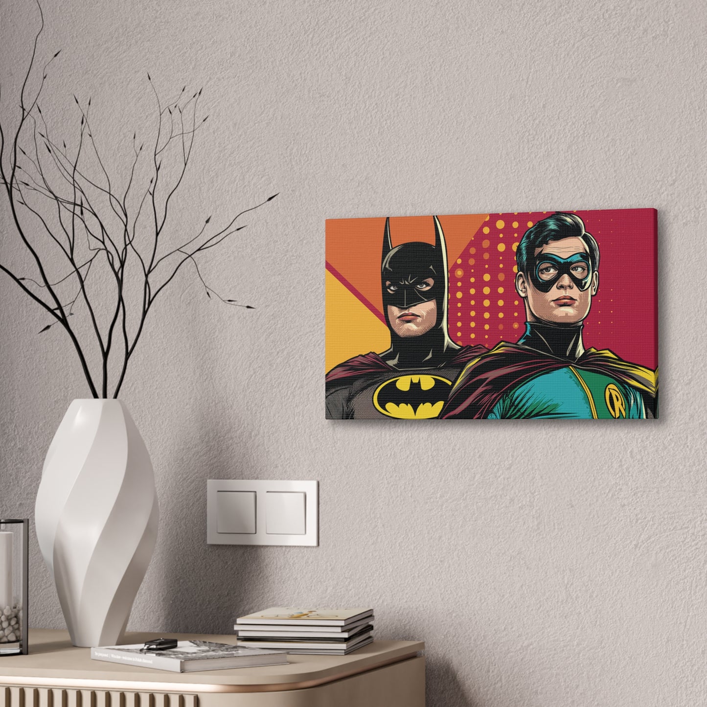 Bat and Boy Wonder Canvas Stretched, 0.75"