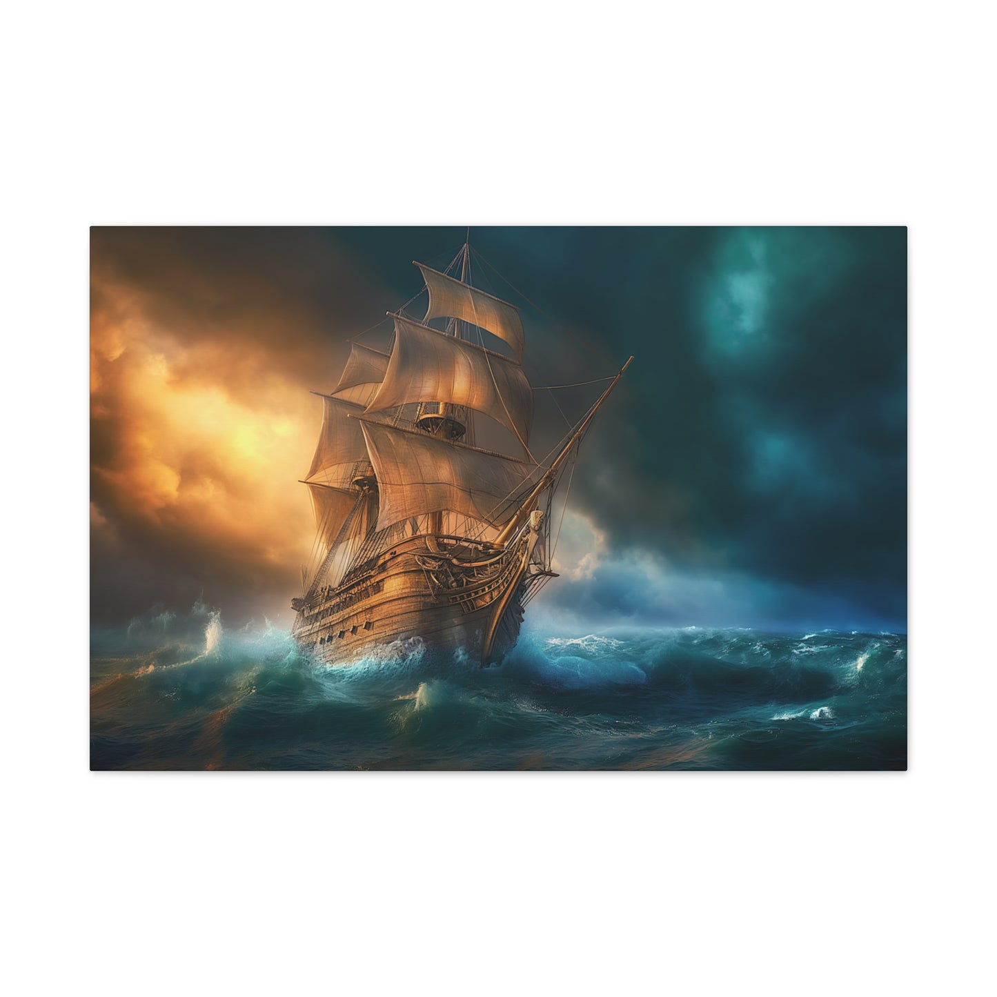 Wooden Ship In the Storm Canvas Stretched, 0.75"