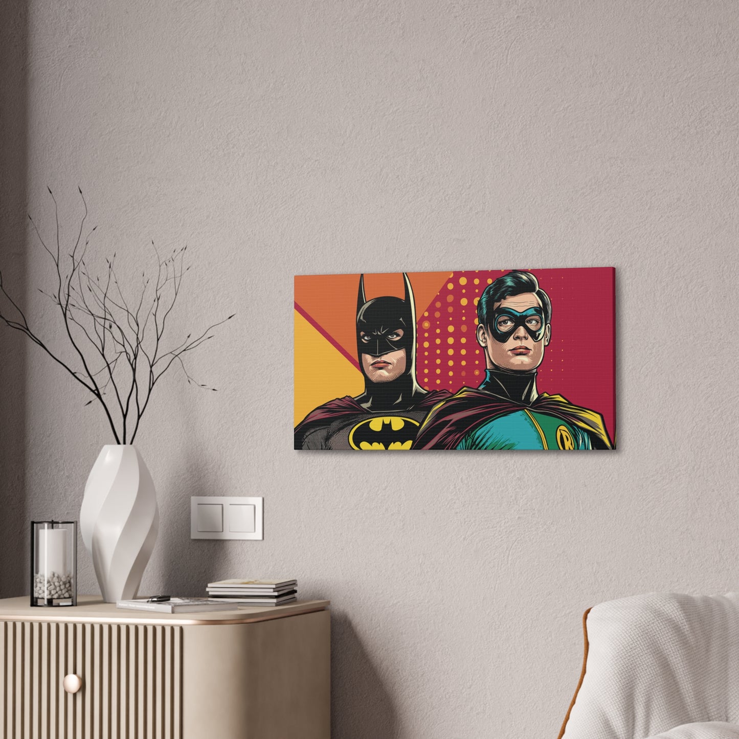 Bat and Boy Wonder Canvas Stretched, 0.75"