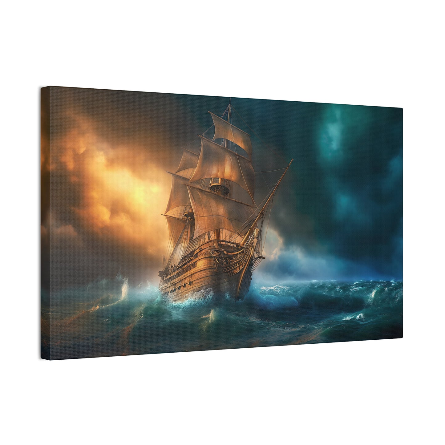 Wooden Ship In the Storm Canvas Stretched, 0.75"