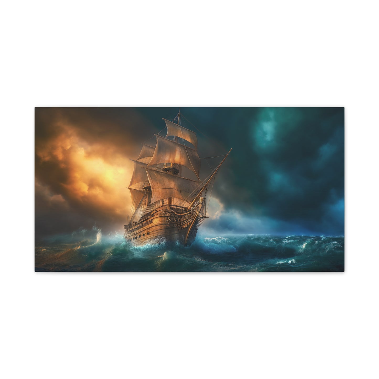 Wooden Ship In the Storm Canvas Stretched, 0.75"